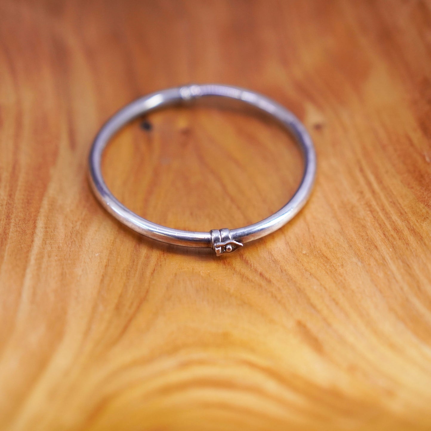 7”, Vintage minimalist sterling silver handmade bracelet, 925 hinged bangle