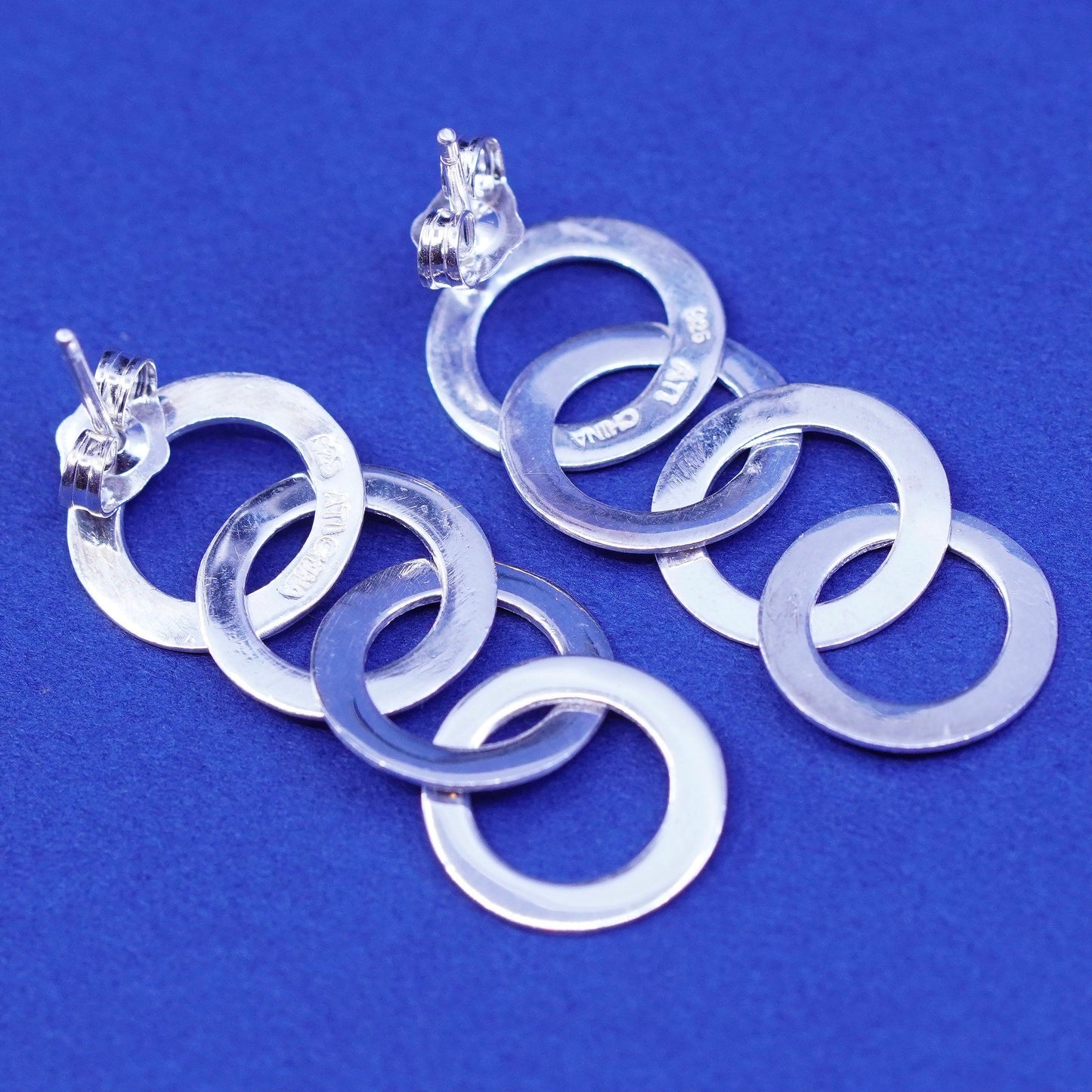 Vintage Sterling Silver handmade Earrings. 925 entwined circle dangles