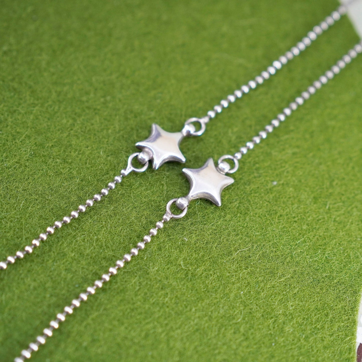 28”, vintage sterling silver 925 necklace, bead chain with star details