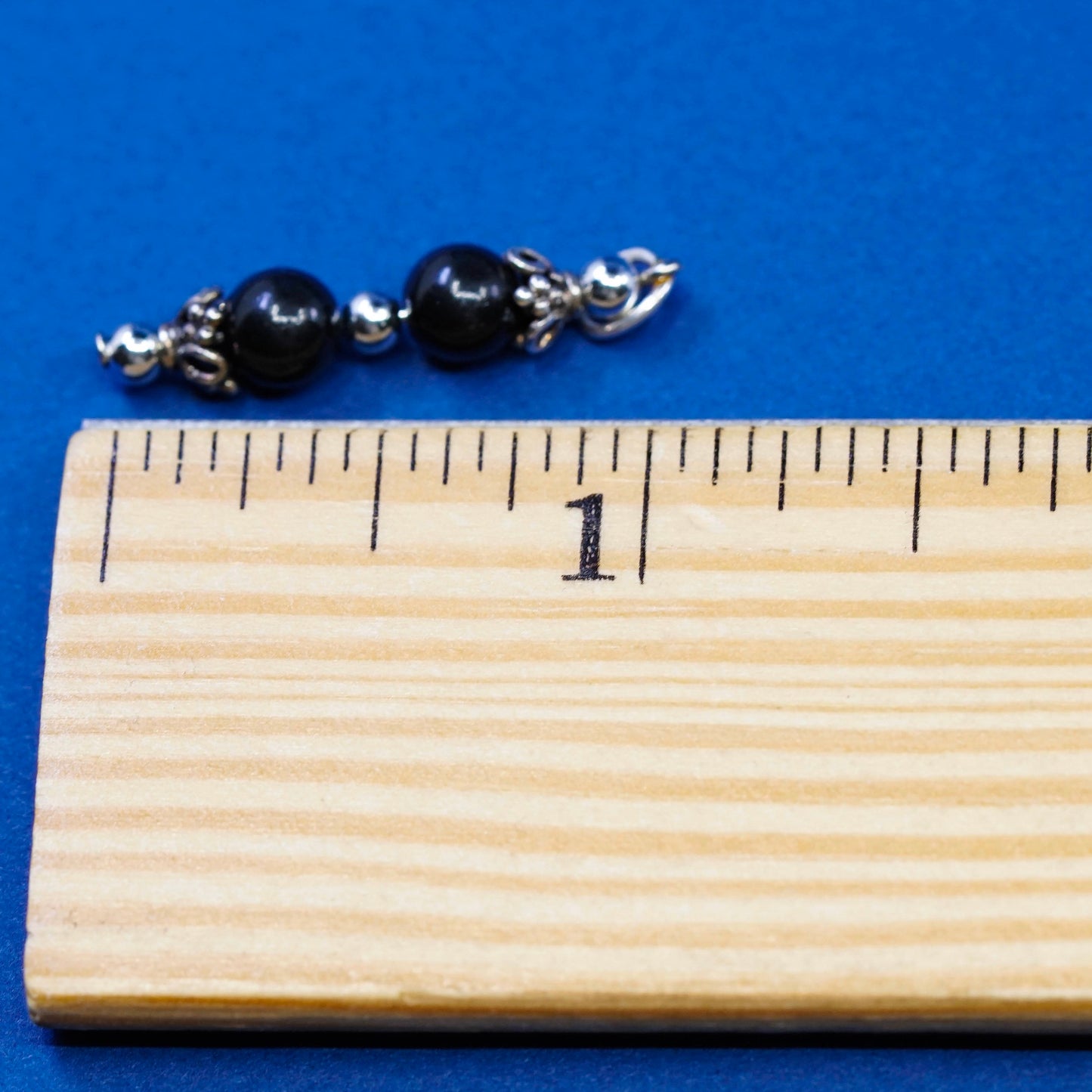 Vintage sterling silver handmade pendant, obsidian bead charm