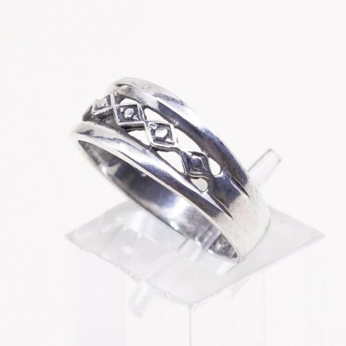 Size 8, Vtg Sterling Silver Handmade Ring, 925 Silver Band W/ Filigree Detail