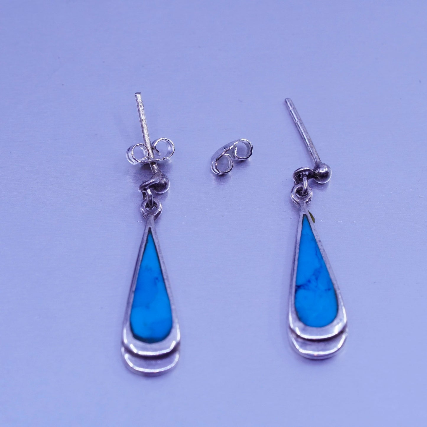 Vintage Sterling 925 silver handmade earrings with teardrop turquoise