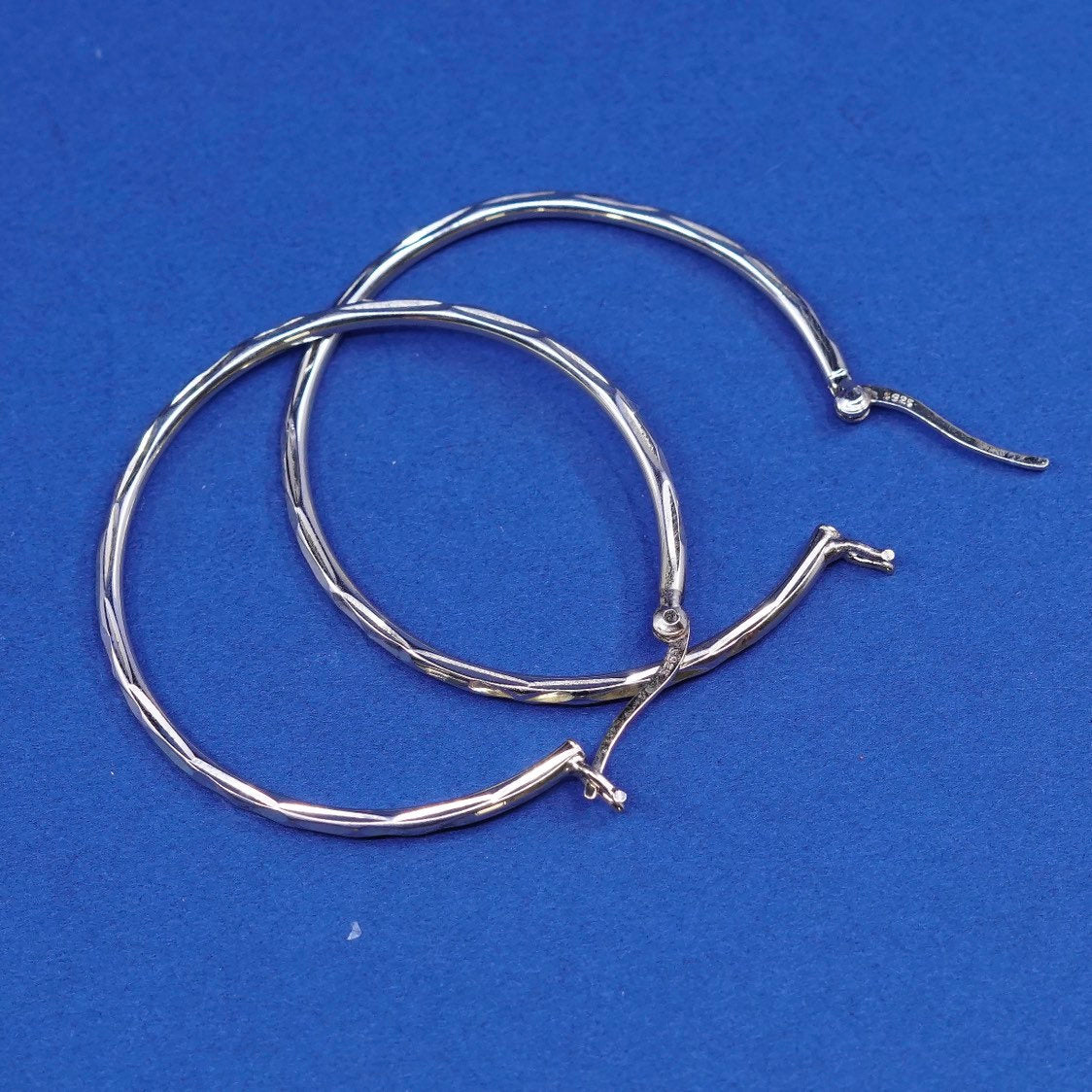 1.5”, vtg vermeil gold Sterling silver handmade earrings, 925 textured hoops