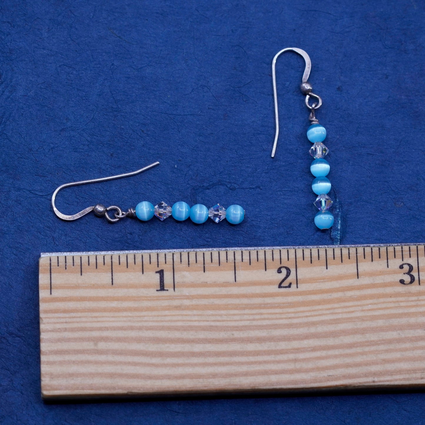 Vintage sterling 925 silver handmade earrings with blue tiger eye beads