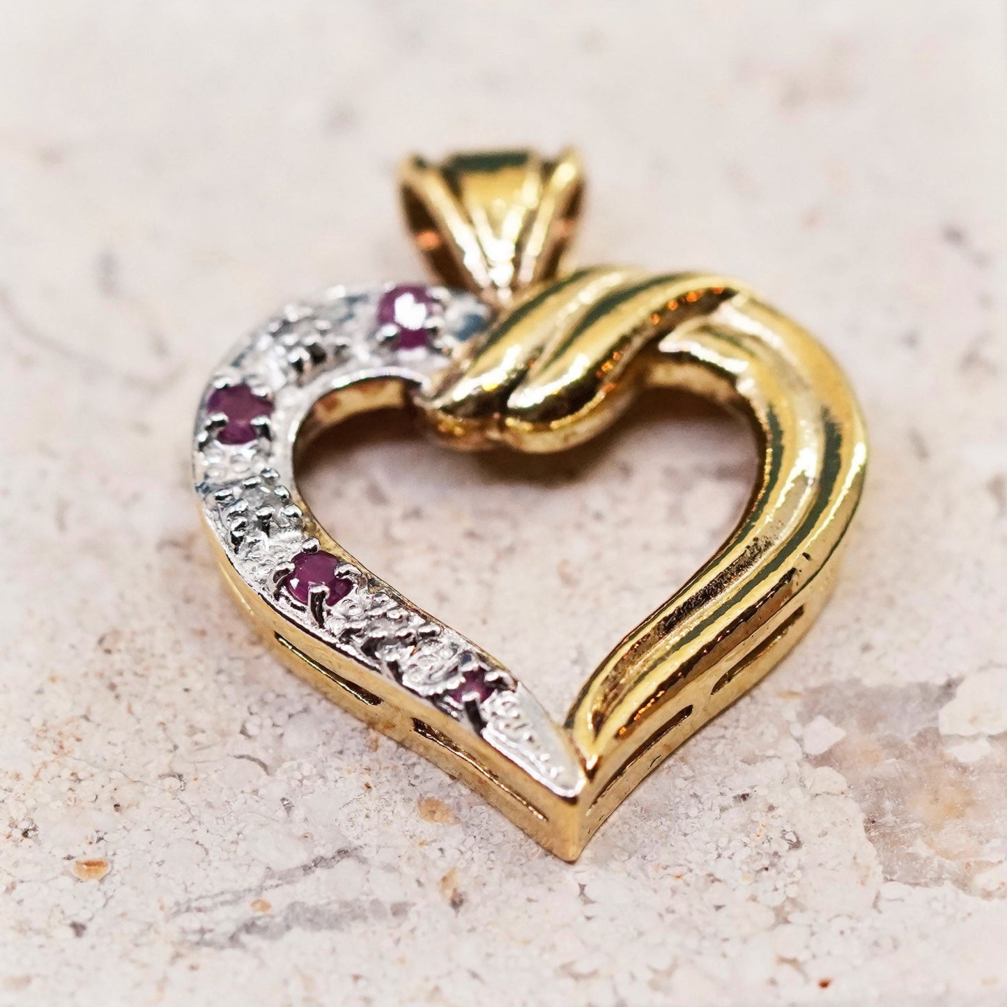 vermeil gold over Sterling silver handmade pedant, 925 heart with ruby diamond