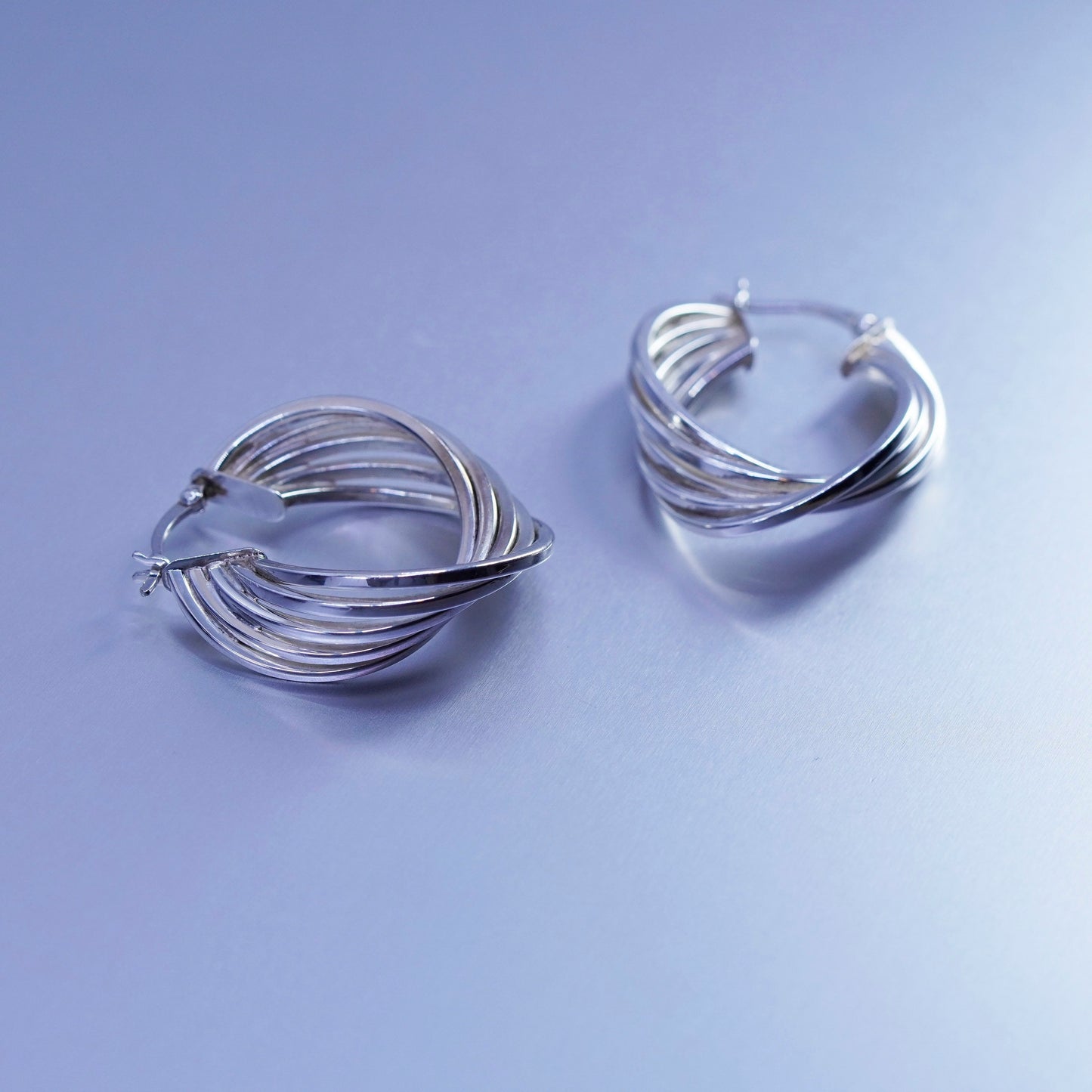 1.25”, vintage Sterling silver handmade earrings, 925 twisted hoops