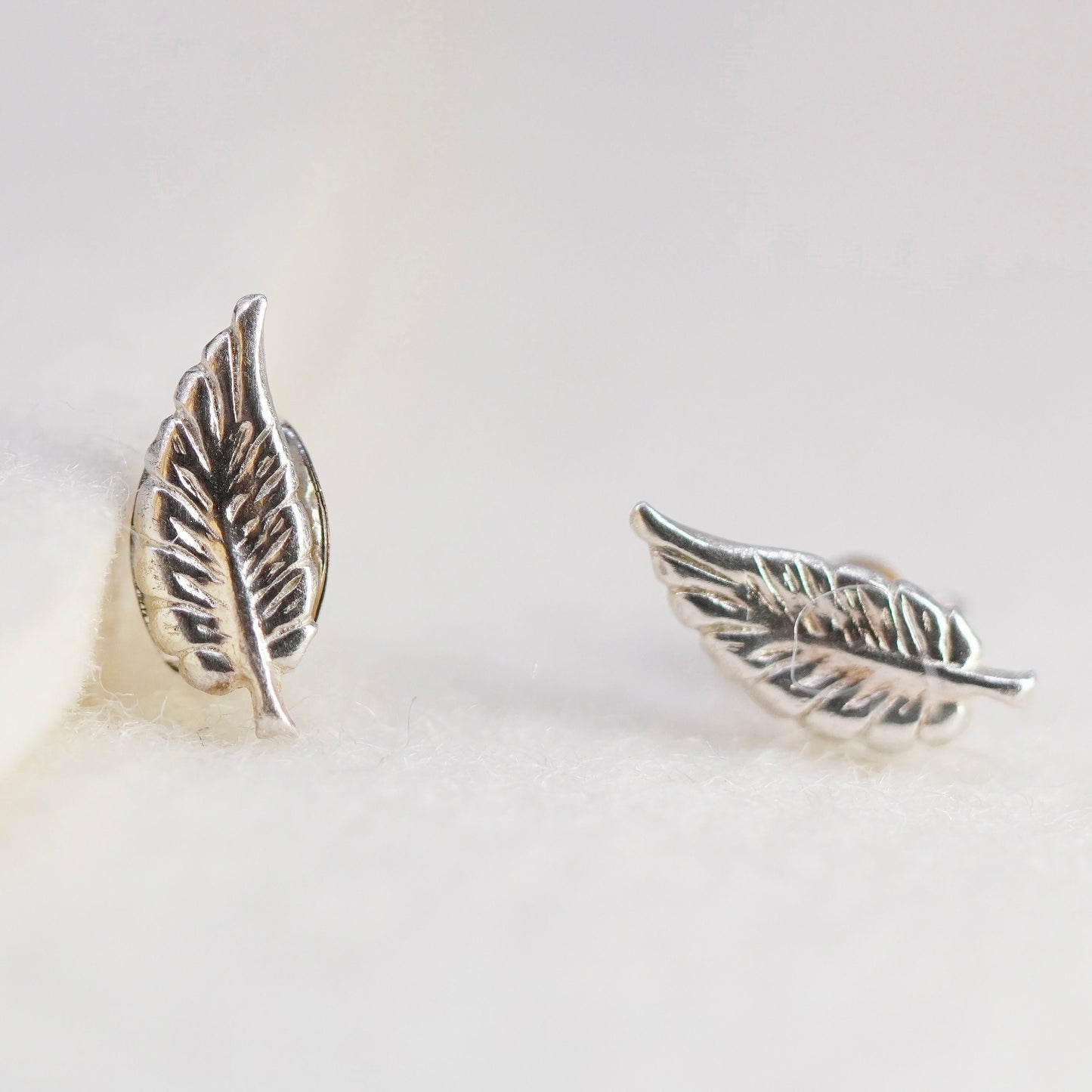 Vintage Sterling 925 silver handmade leafy earrings, studs