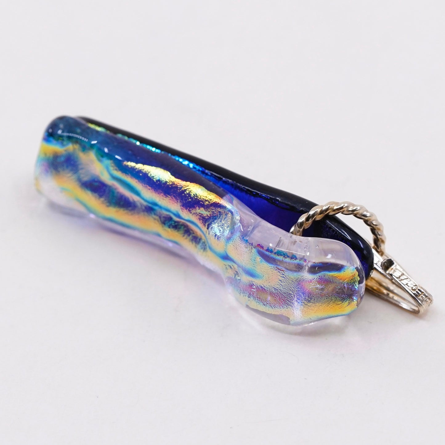 Vintage 1/20 14K yellow gold with handmade rectangular dichroic glass pendant