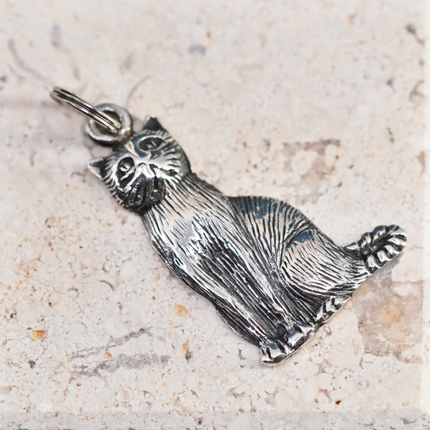Vintage Sterling silver Handmade pendant, 925 kitty cat charm