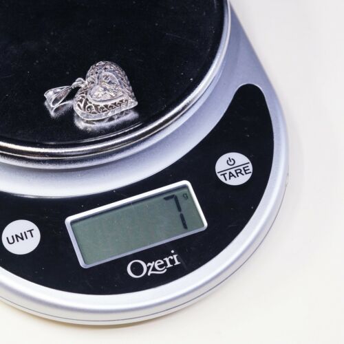 Vintage Sterling Silver Handmade Heart Pendant, 925 Silver Puffy Filigree Charm