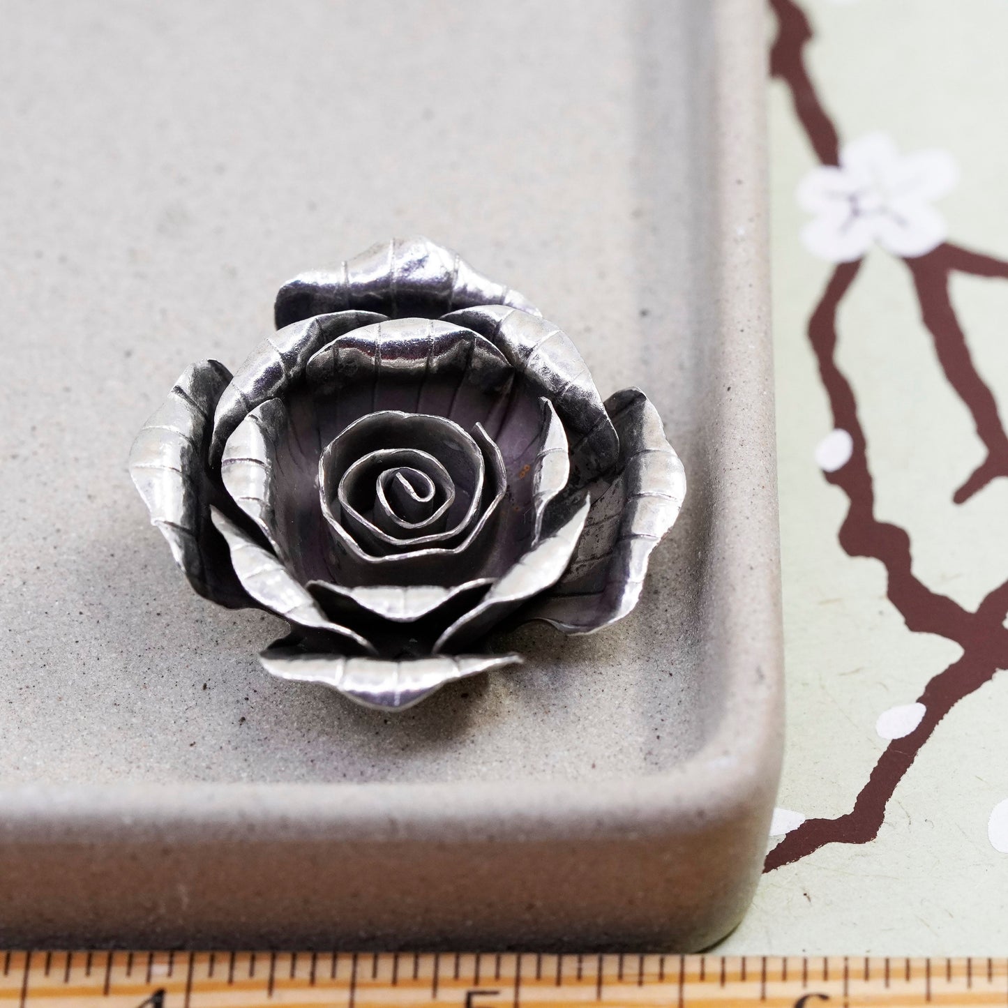 Vintage Mexico Sterling silver handmade pendant, 925 3D rose flower