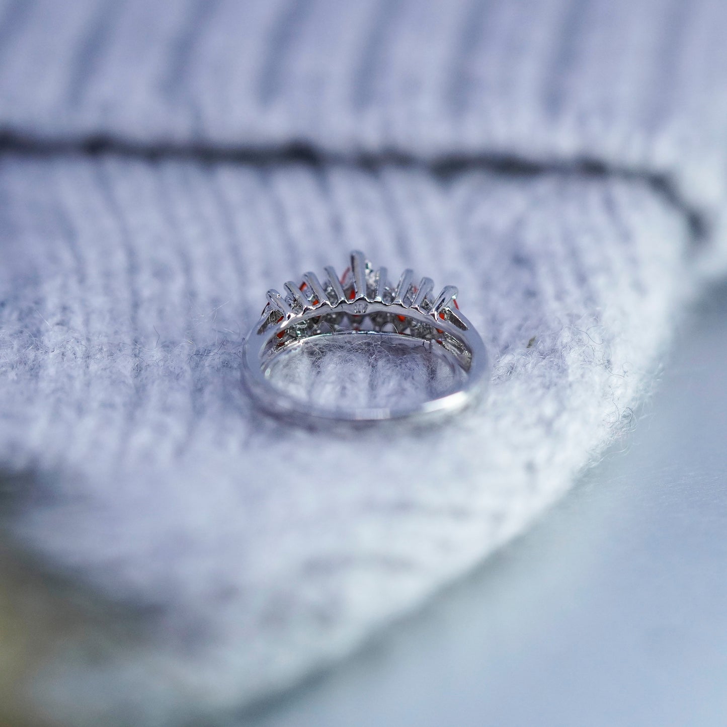 Size 5, vintage Sterling 925 silver handmade ring with ruby and cz around