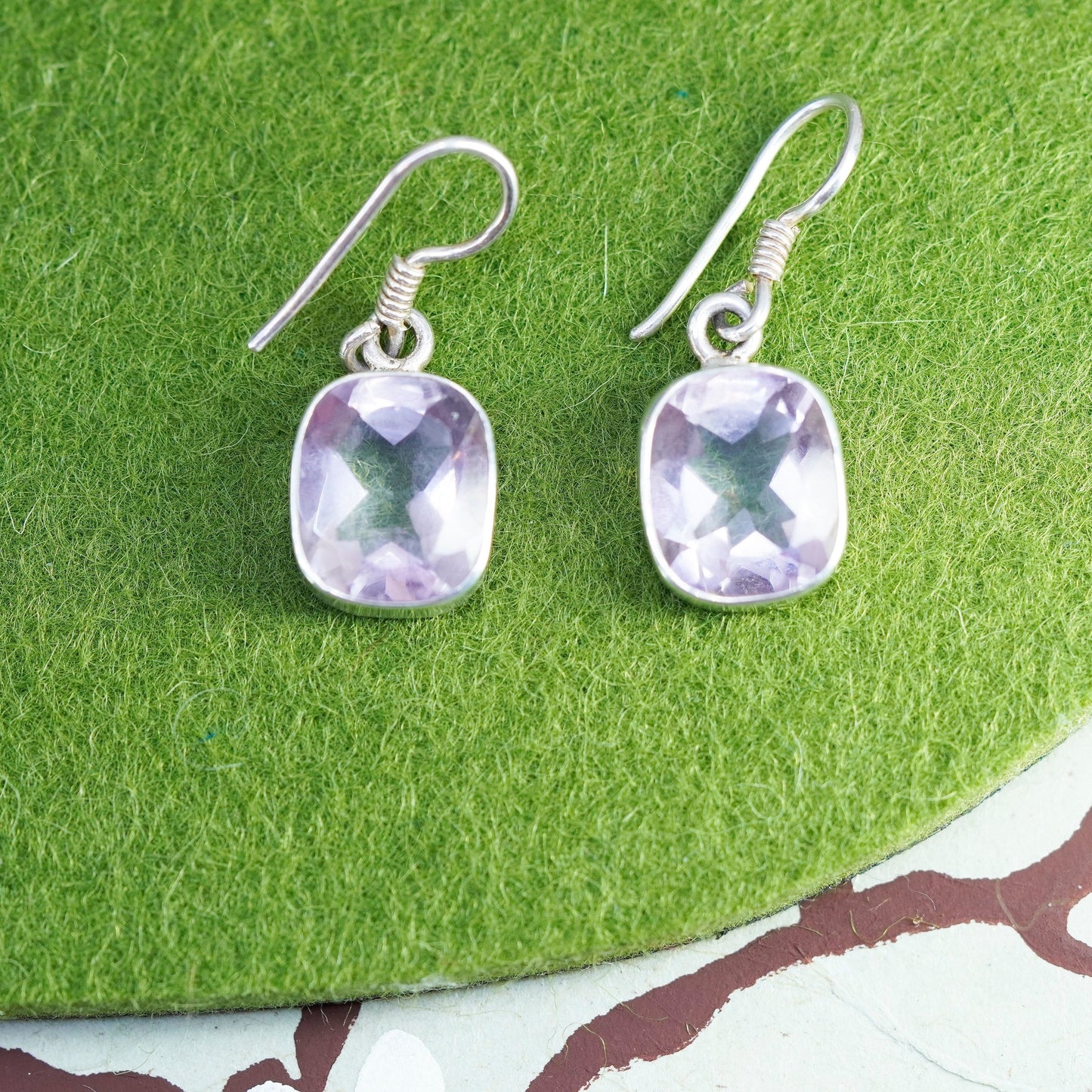 Vintage sterling silver handmade earrings, 925 drops with amethyst