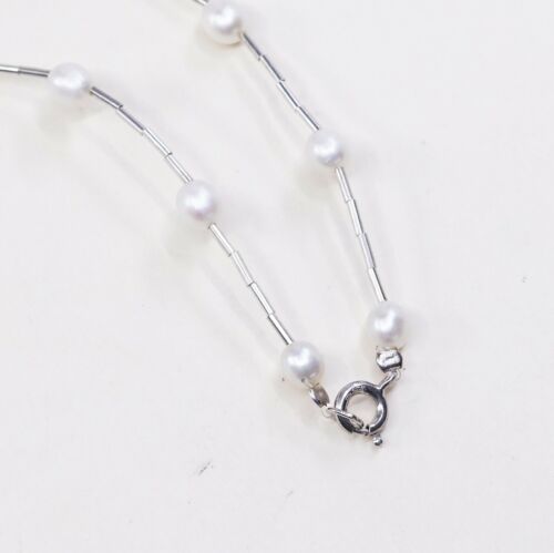 16”, Vtg Sterling silver handmade necklace, 925 Liquid Silver W/ Pearl Beads