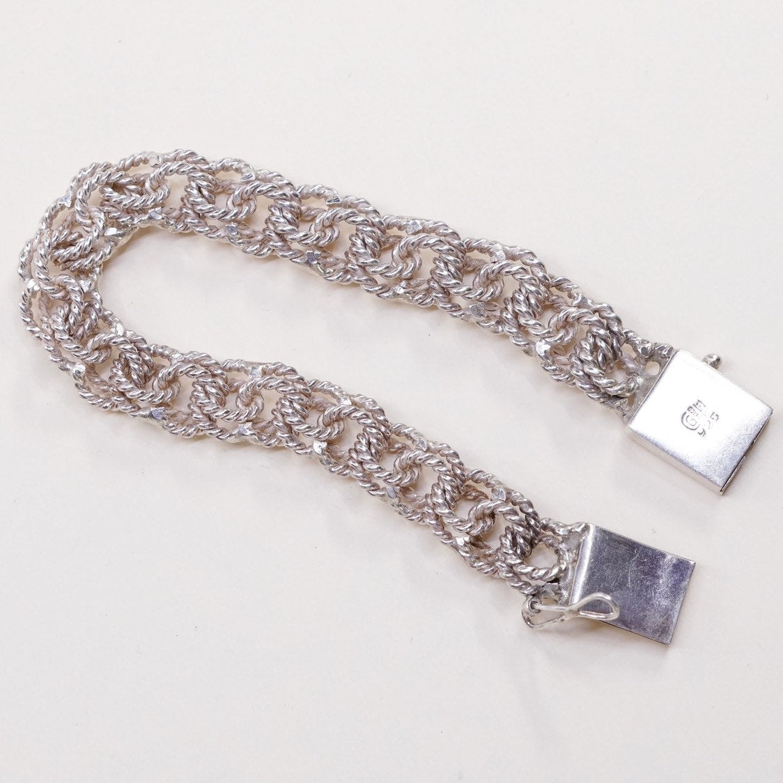 7", 13mm, VTG sterling silver cable double curb bracelet, mexico 925 silver chain