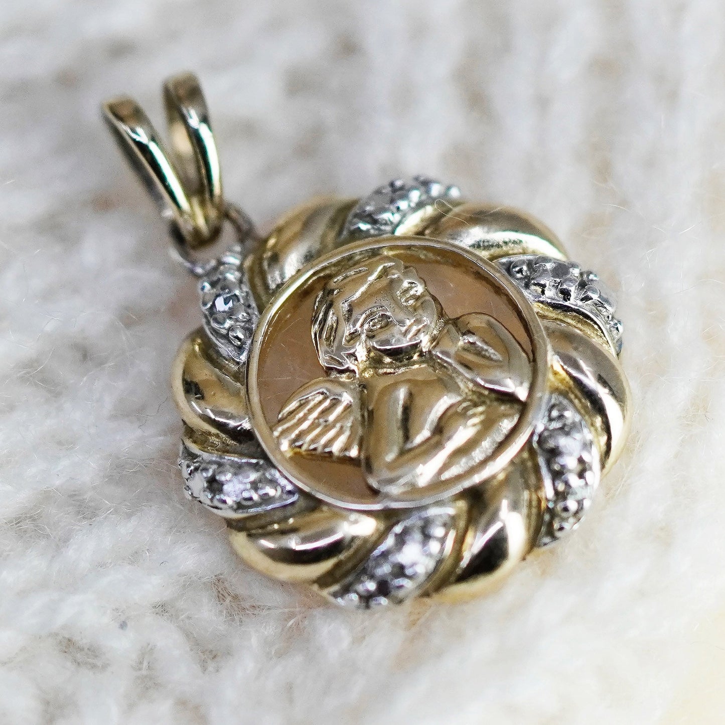 Vintage vermeil gold filled Sterling 925 silver handmade angel pendant