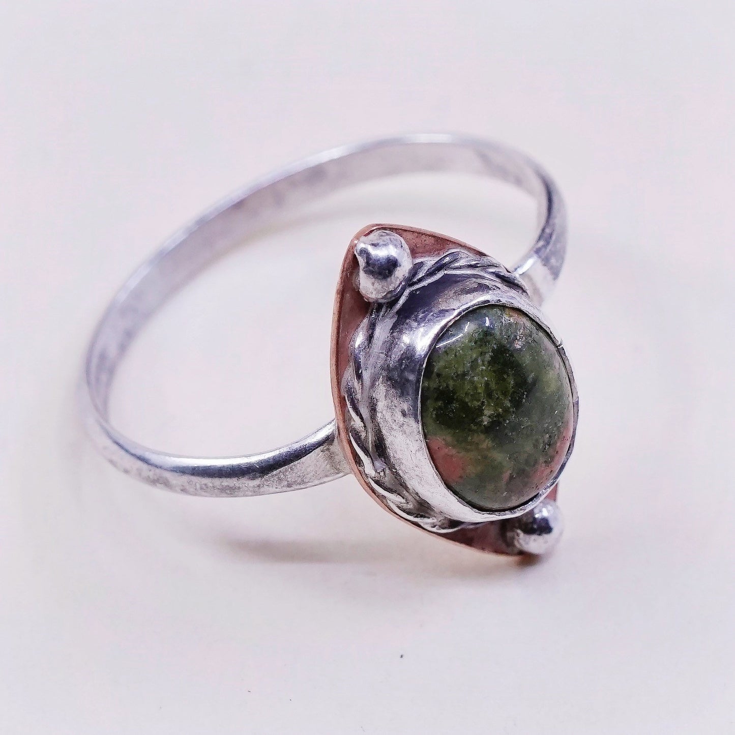 Size 9.75, vintage sterling silver handmade ring, 925 with oval jasper