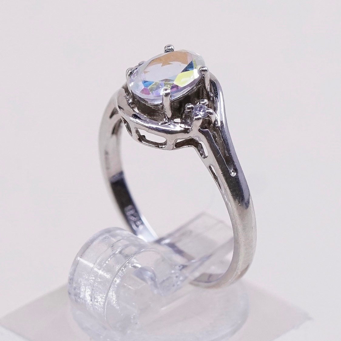 sz 5, Sterling silver ring 925 silver CZ cluster details engagement ring
