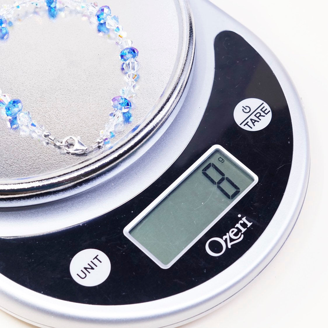 7.25", Sterling silver handmade bracelet, clean N blue crystal Swarovski beads