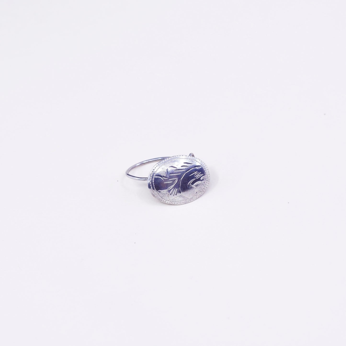 Vintage sterling silver drop earrings, 925 textured oval, silver tested