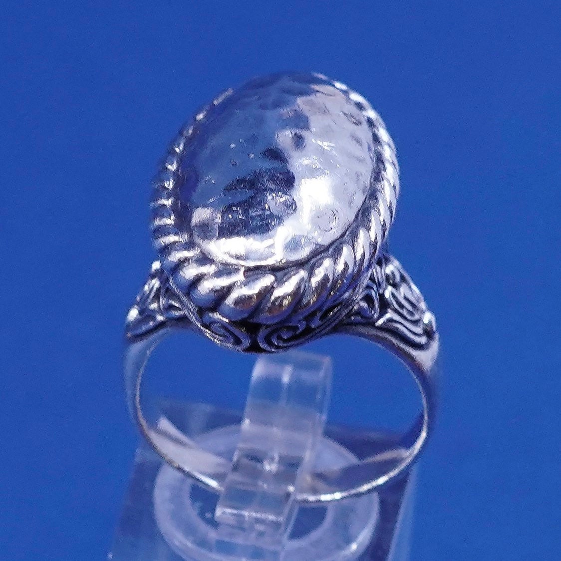 sz 7.75, Sterling silver handmade ring, mexico 925 Statement ring w/ hammered