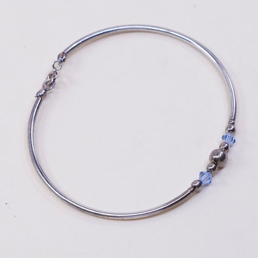 7", VTG sterling silver handmade bracelet, 925 bangle w/ beads N blue crystal