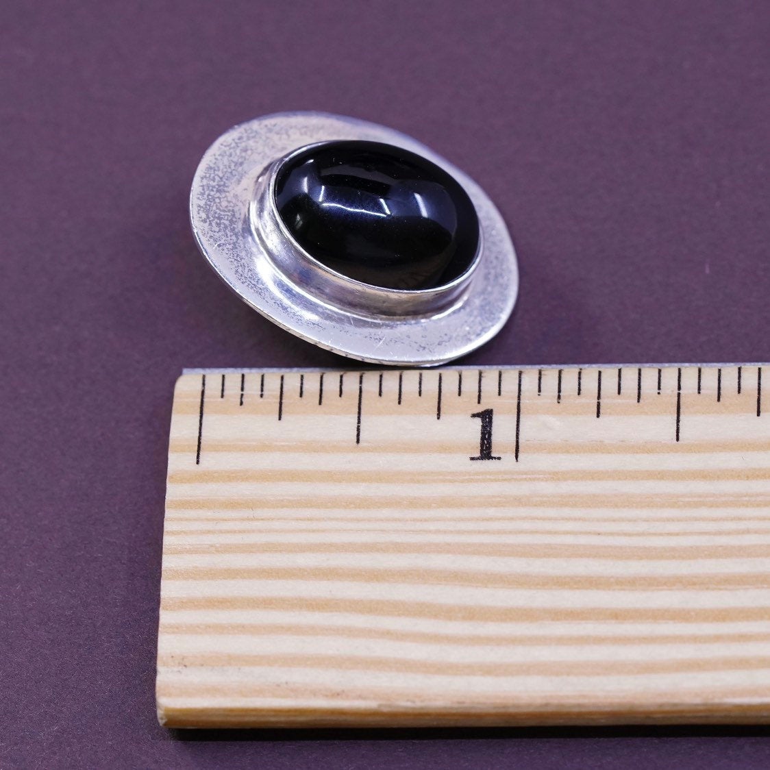 vtg Sterling silver handmade earrings, 925 studs w/ oval obsidian studs