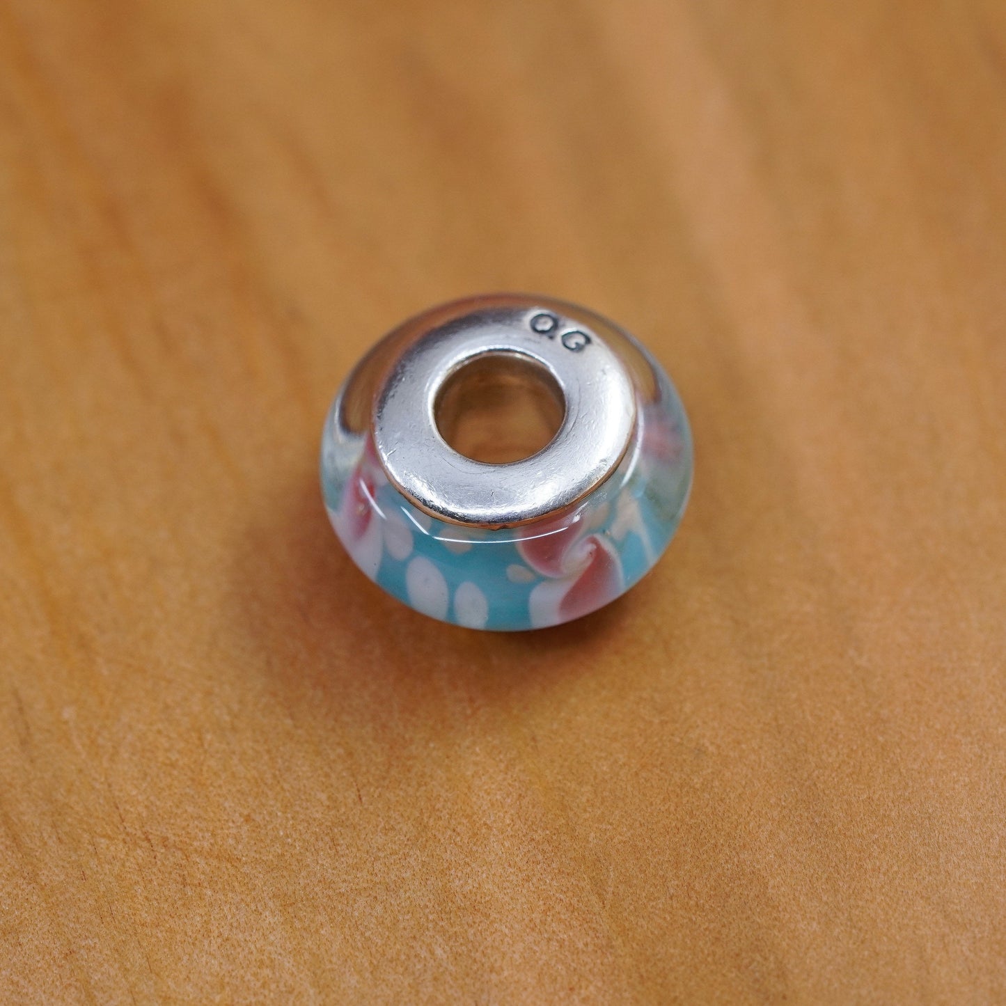 Vintage handmade blue Murano glass bead Sterling 925 silver charm