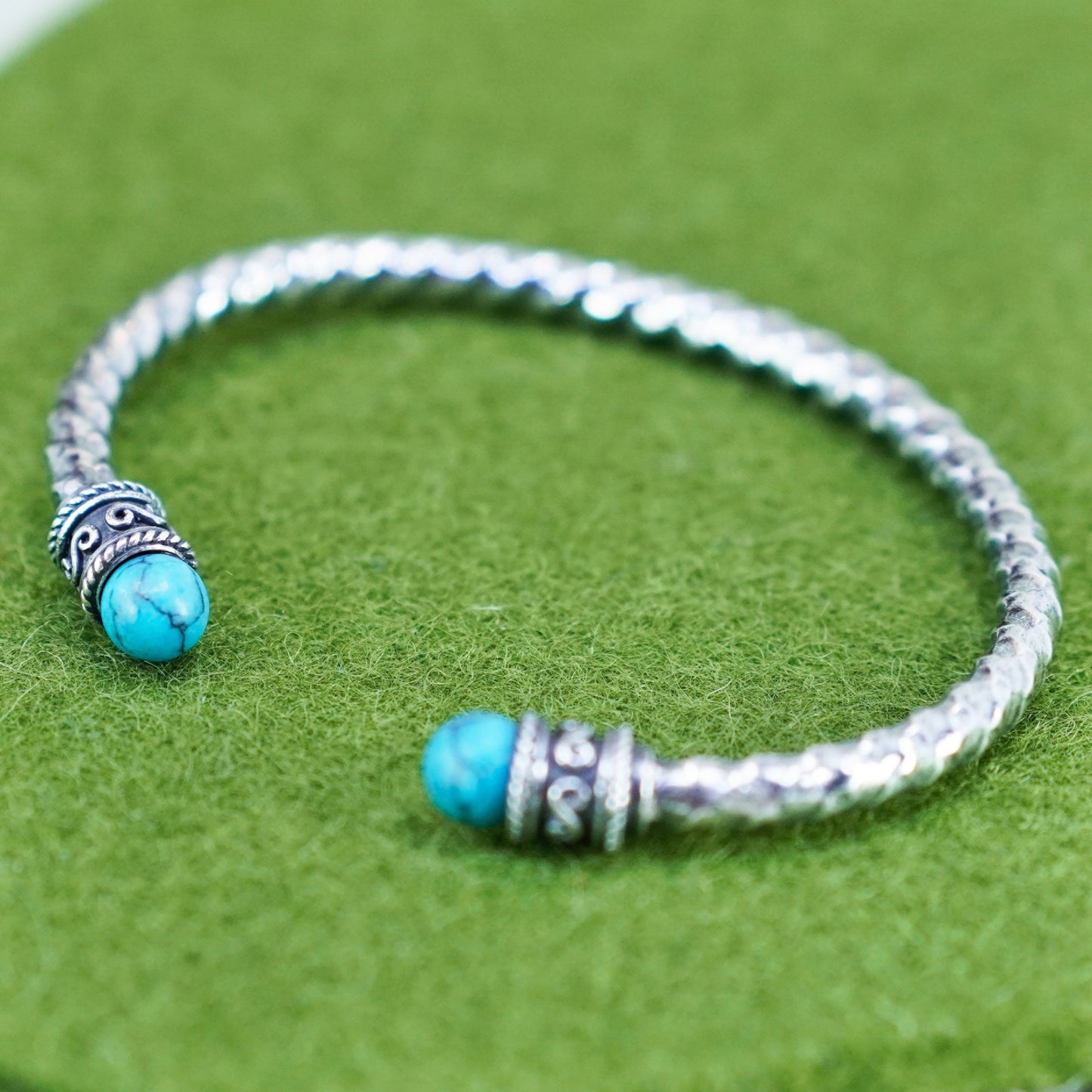 5.75”, Native American southwestern Sterling 925 silver cuff w/ Turquoise beads