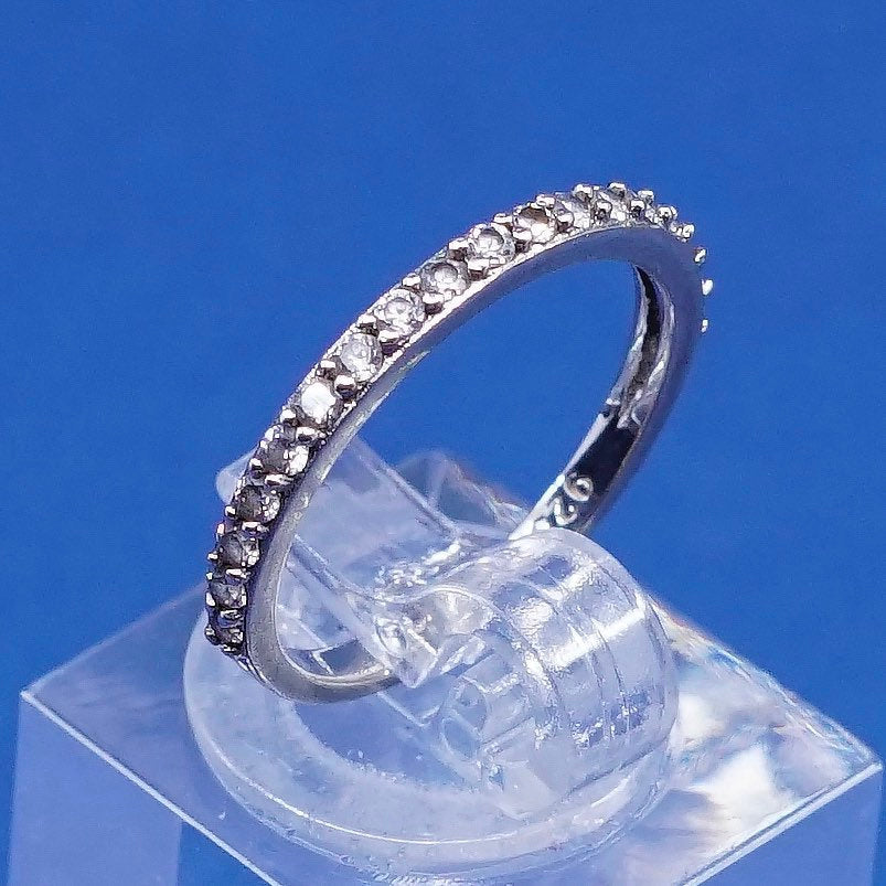 sz 6, vtg XO Sterling silver engagement ring, 925 band w/ clear crystal