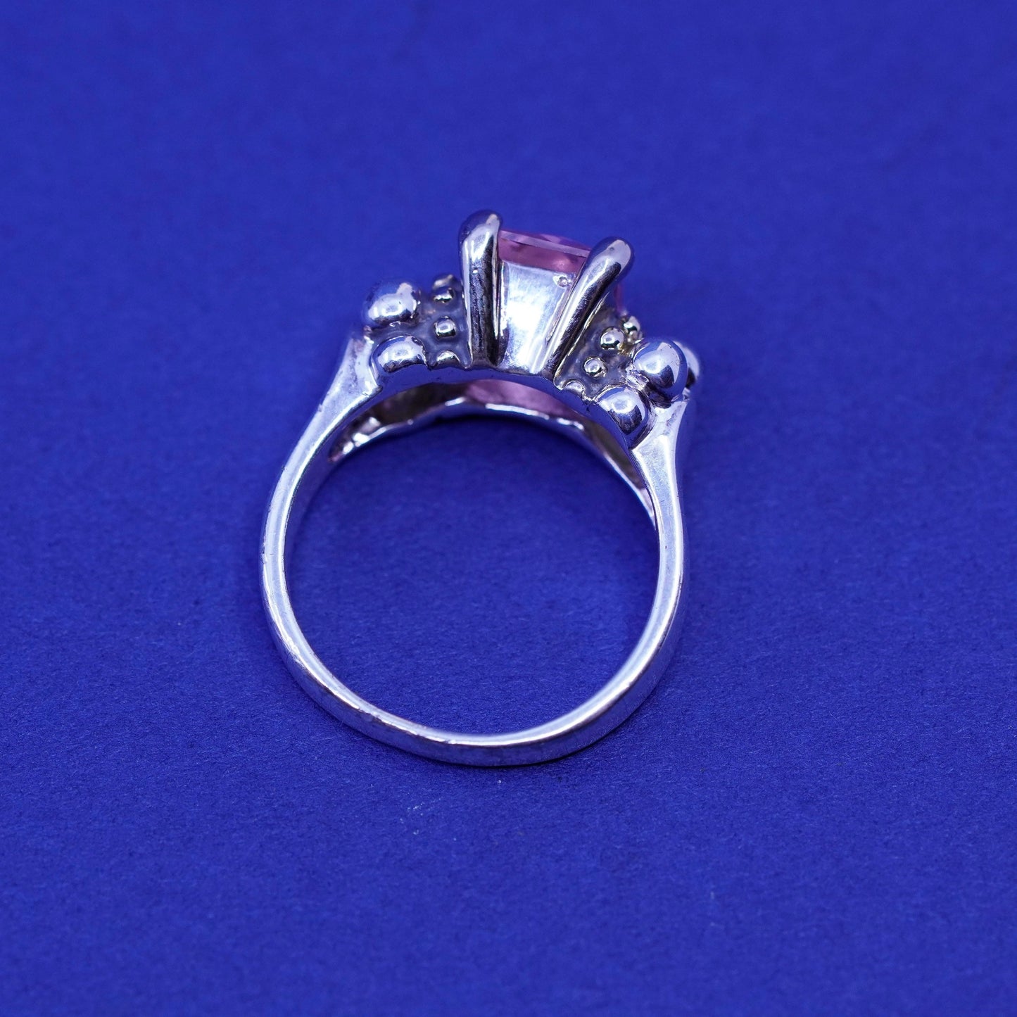 Size 6, vintage Sterling 925 silver handmade statement ring with pink crystal