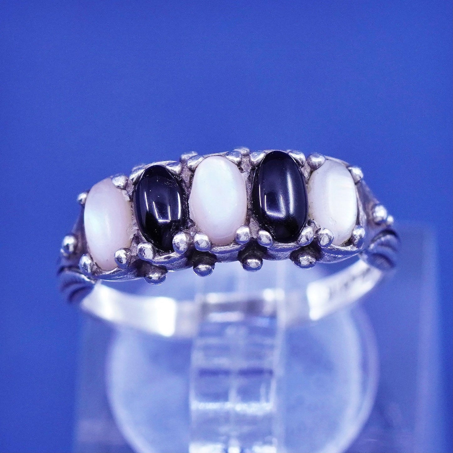 Size 6, CAROLYN POLLACK RELIOS Sterling 925 silver stackable ring obsidian MOP