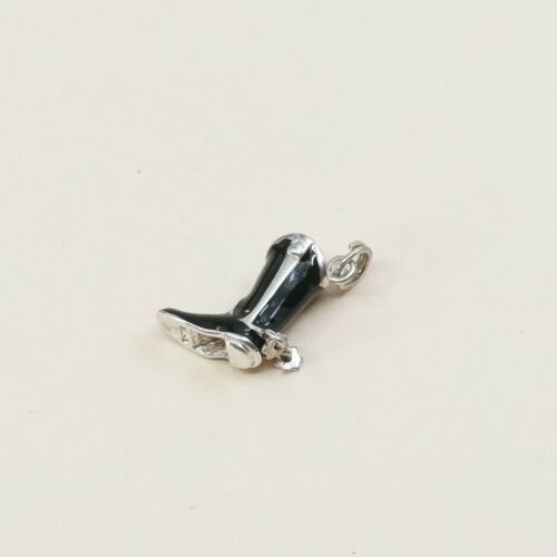 Vintage Sterling Silver Enamel Pendant, Solid 925 Silver Riding Boot Charm