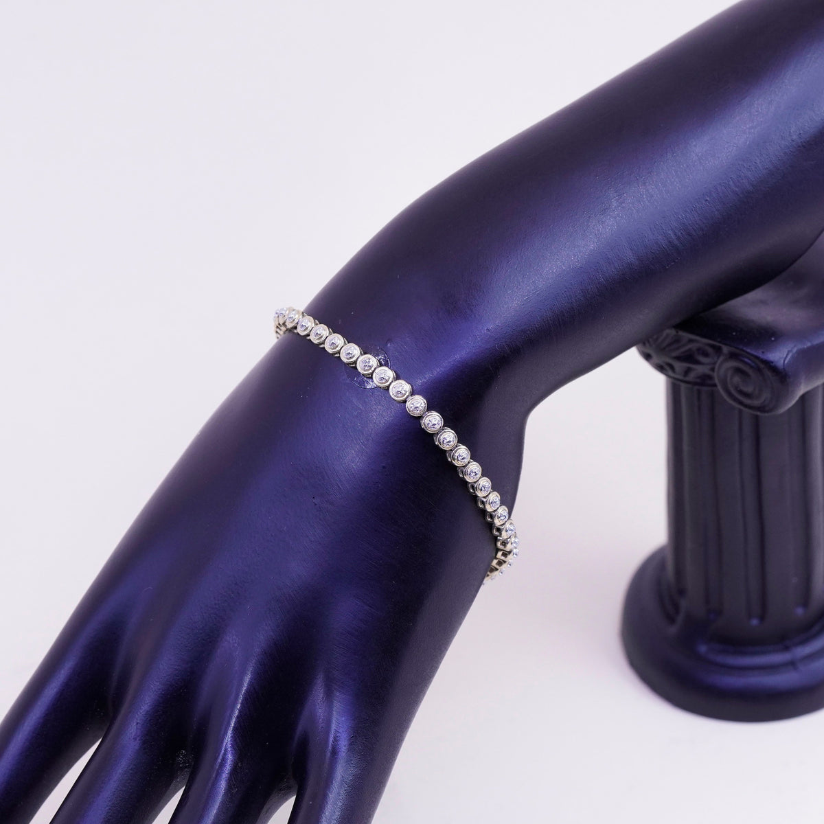 7.25”, vtg vermeil gold over sterling silver tennis bracelet, 925 chain diamond