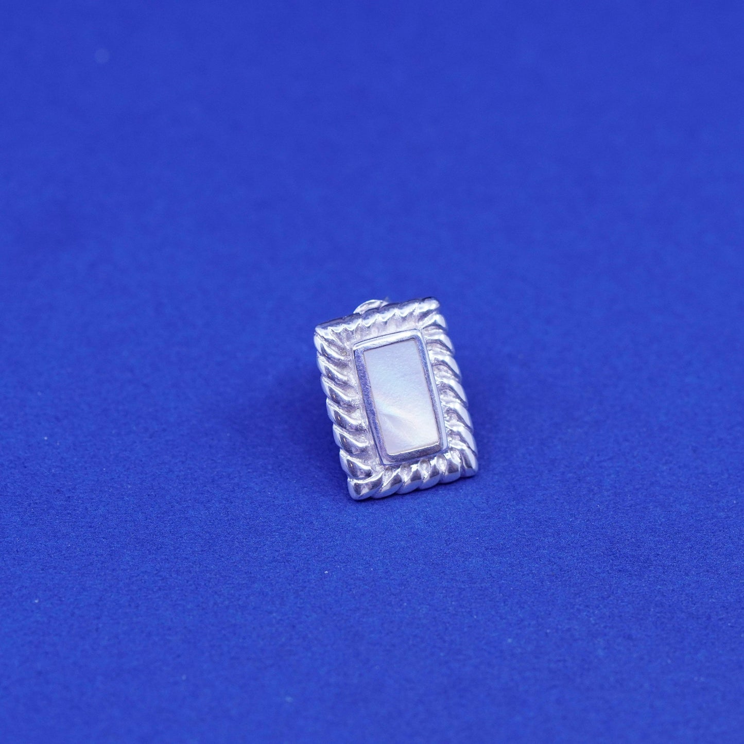 Vintage sterling silver handmade earrings, 925 studs with mother of Pearl cable