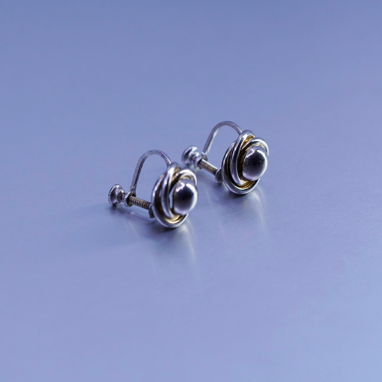 modern Sterling 925 silver handmade earrings, screw back bead with entwined