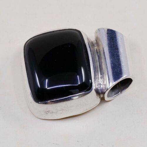 Vtg Mexico Sterling Silver Handmade Pendant solid 925 w/ Obsidian