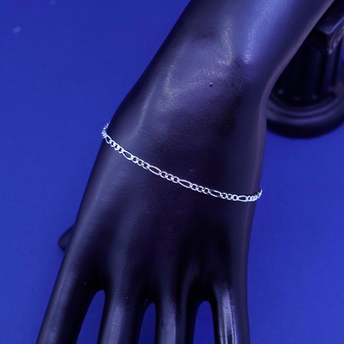7”, 2mm, vintage Sterling silver figaro bracelet, 925 chain