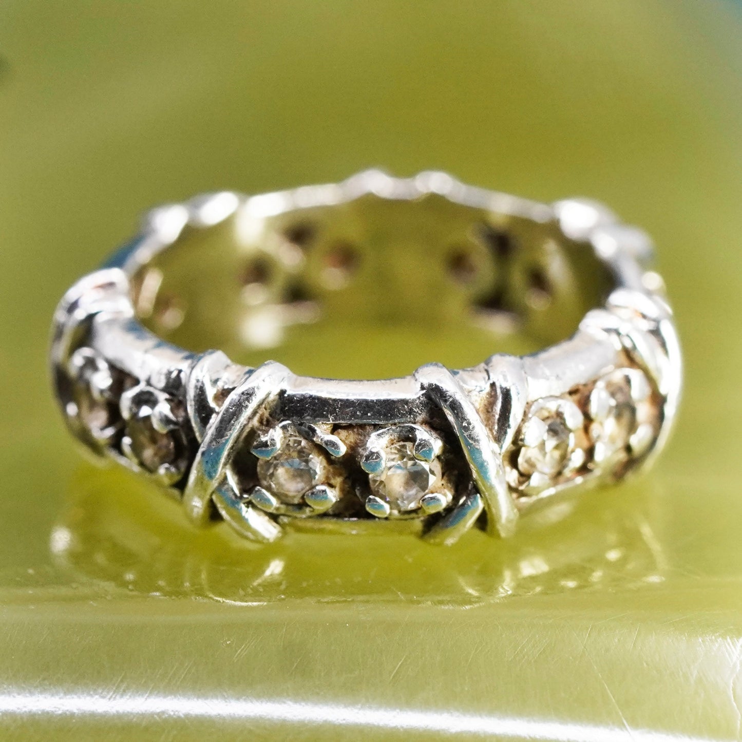 Size 6, Sterling 925 silver handmade ring, 925 stackable wedding band with Cz