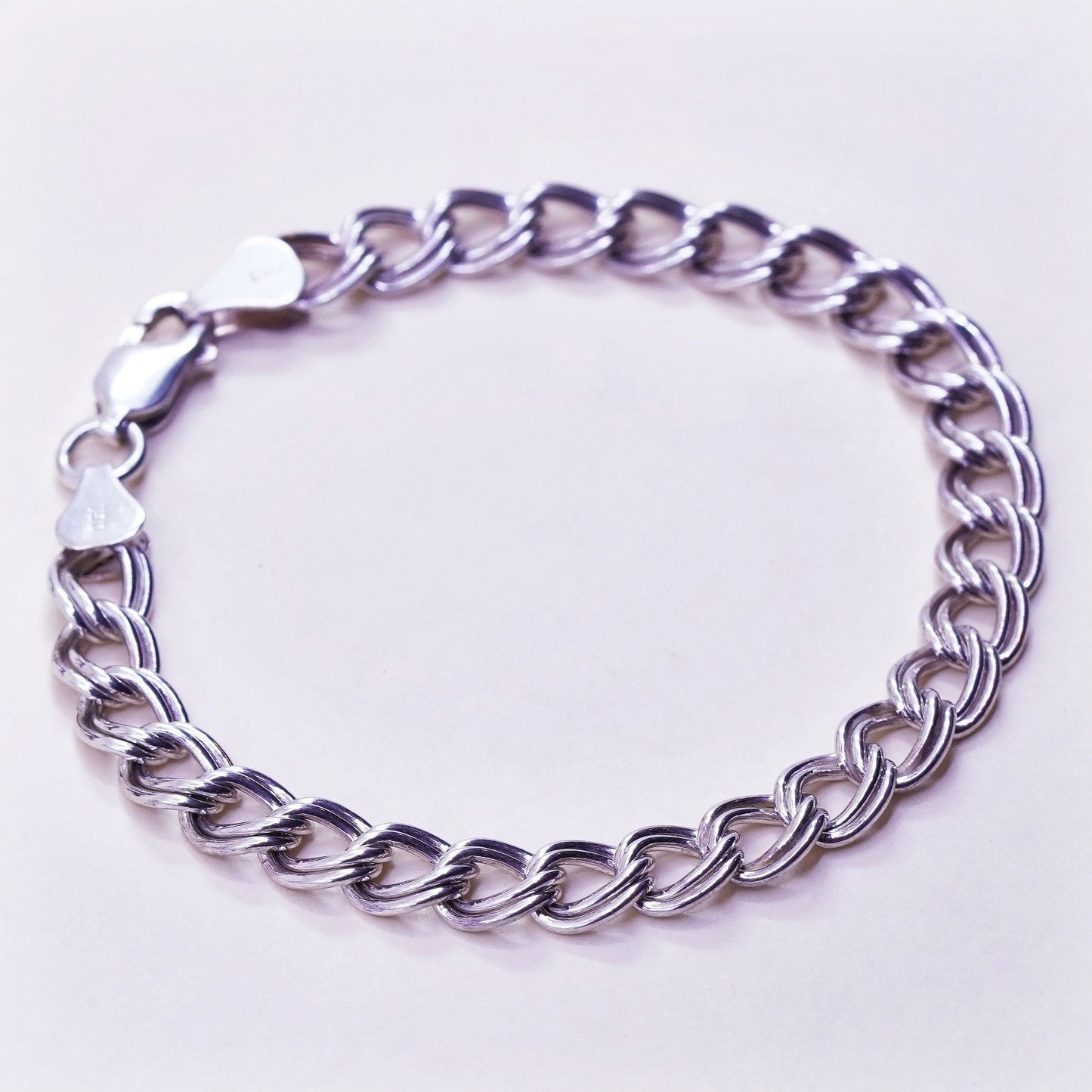 7”, 7mm, Vintage sterling silver double curb bracelet, 925 chain