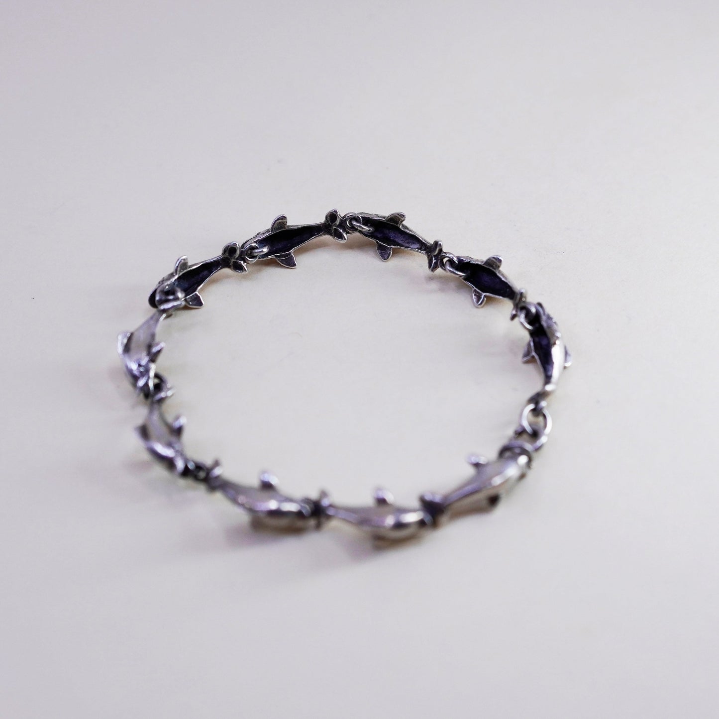 7.25”, vintage Sterling silver handmade bracelet, 925 dolphin links chain