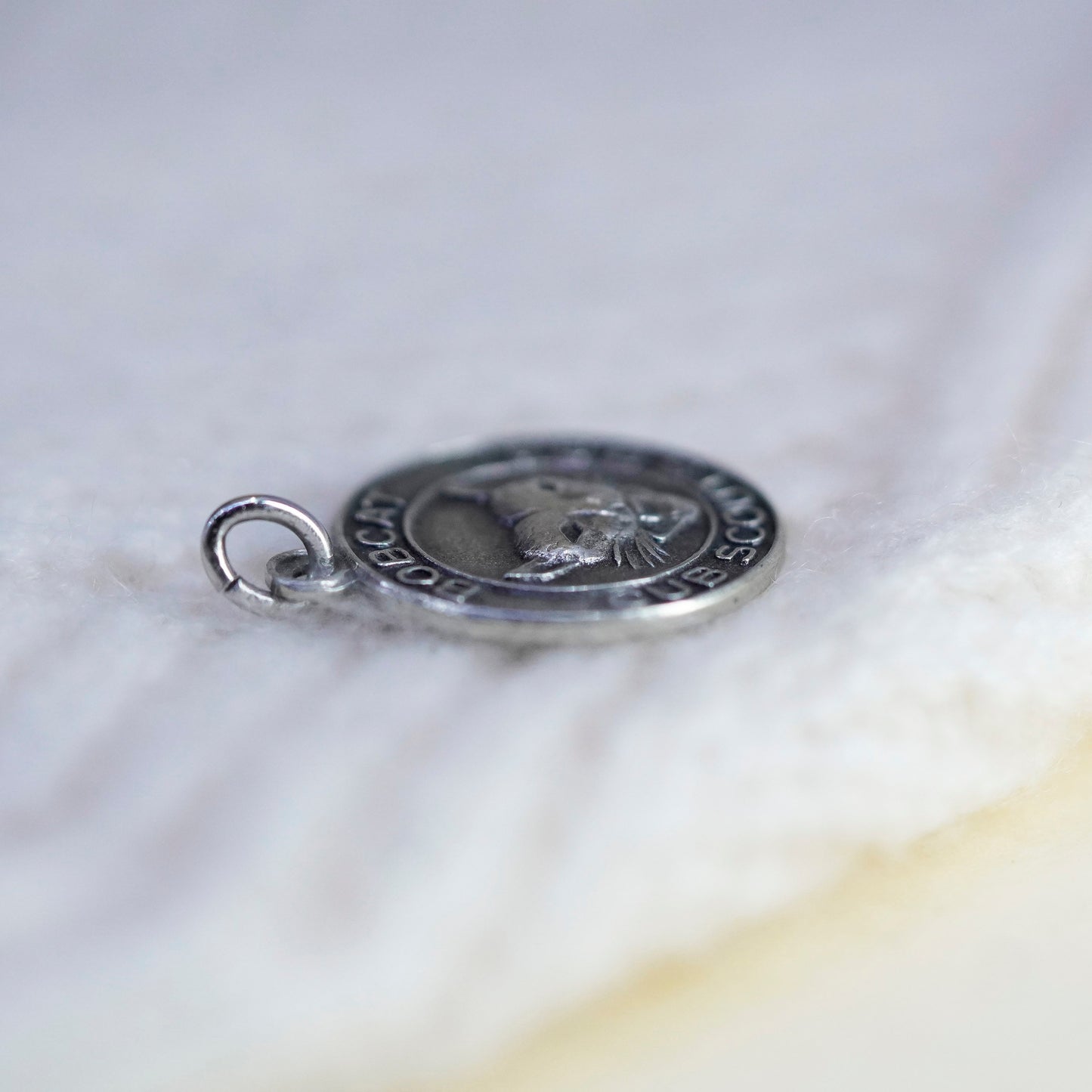 Vintage sterling silver charm, 925 handmade bobcat tag, Cub Scouts BSA