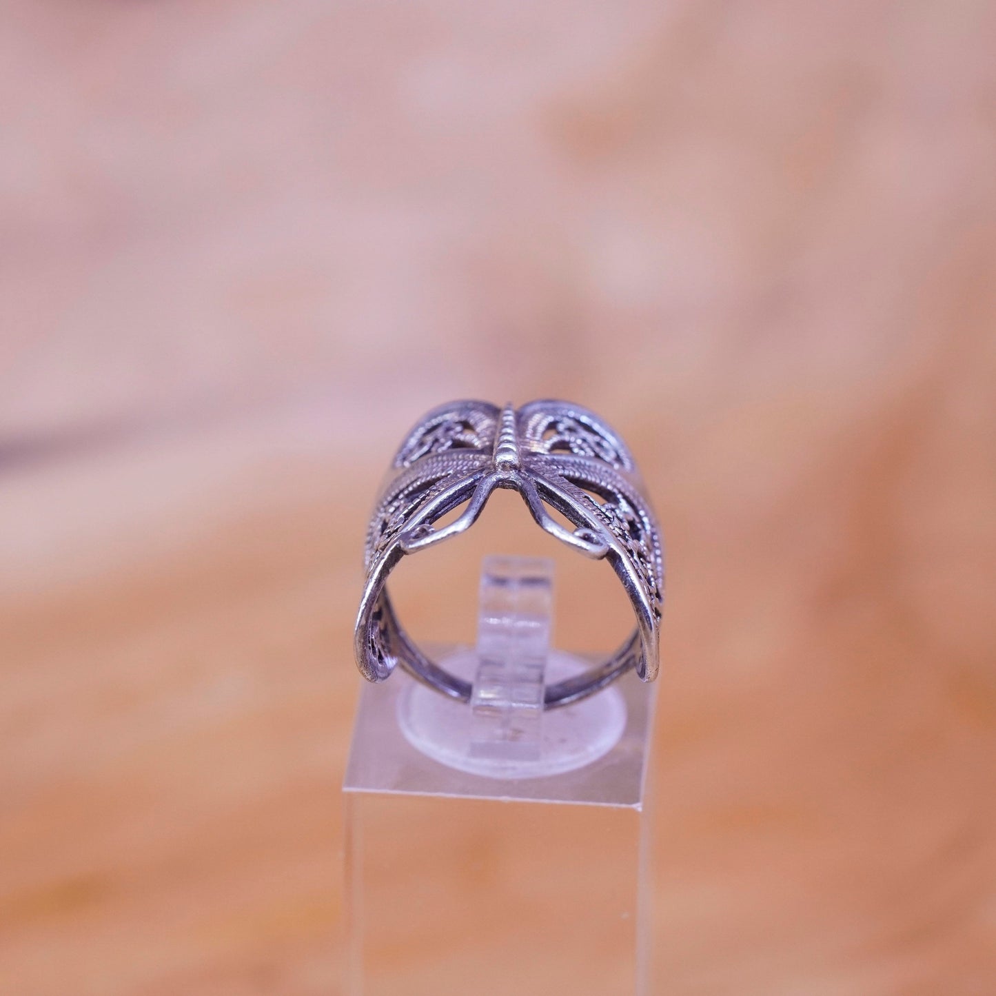 Size 6.5, Vintage Sterling silver handmade ring, 925 filigree butterfly band