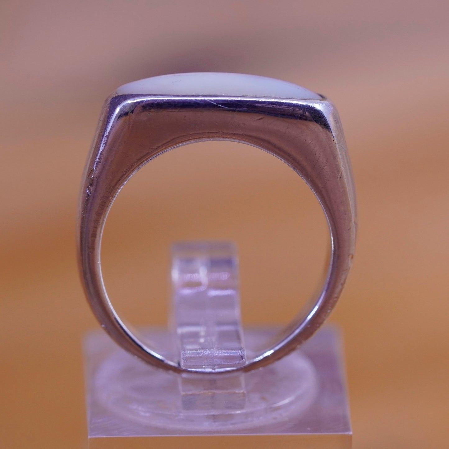 Size 6, vintage sterling 925 silver handmade band ring with long moonstone