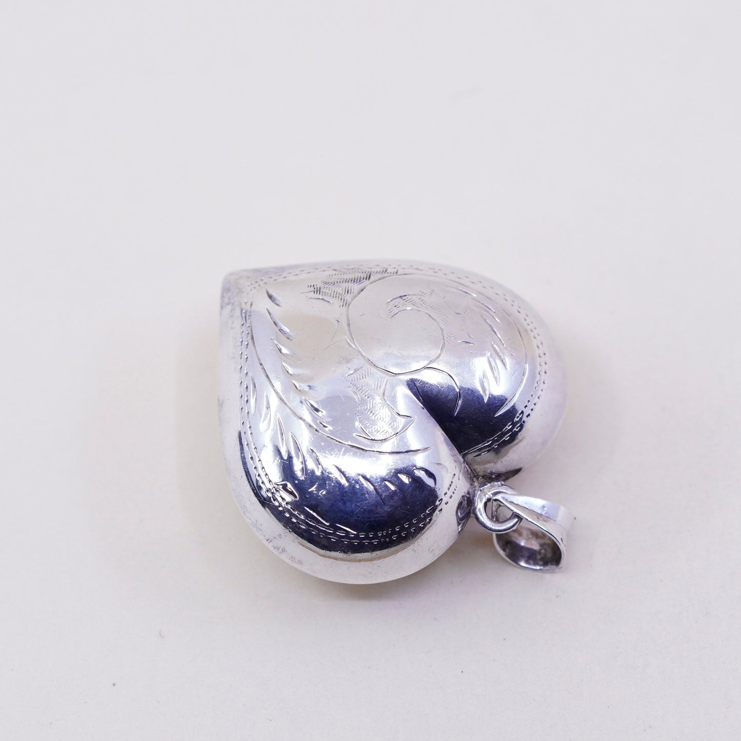 Vintage sterling silver handmade pendant, puffy textured 925 heart