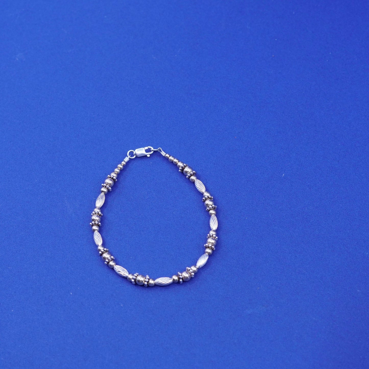 6”, vtg Sterling 925 silver bracelet, two tone chain w/ 14K gold beads bracelet