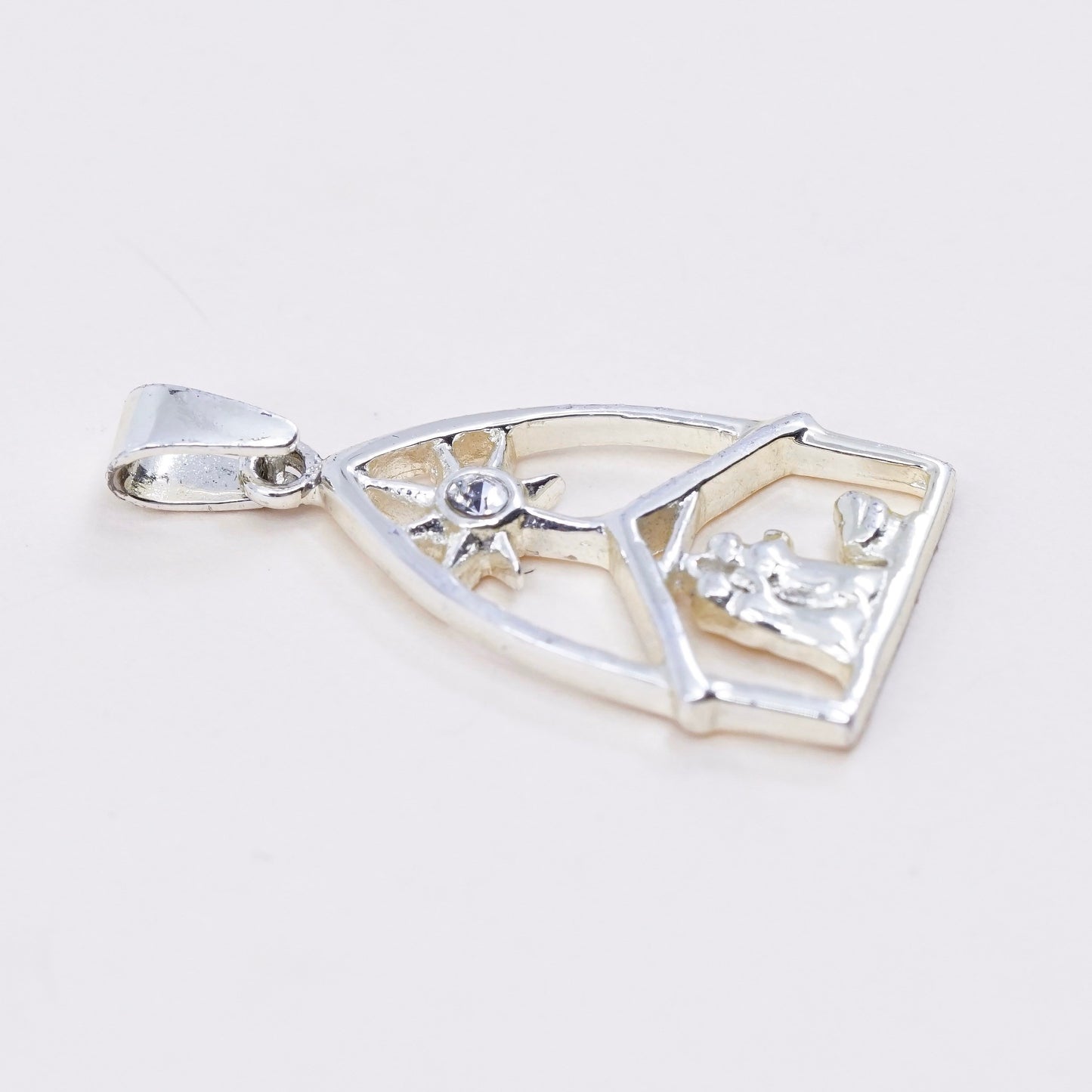 Vintage sterling silver pendant, cross mexico 925 handmade church with Cz
