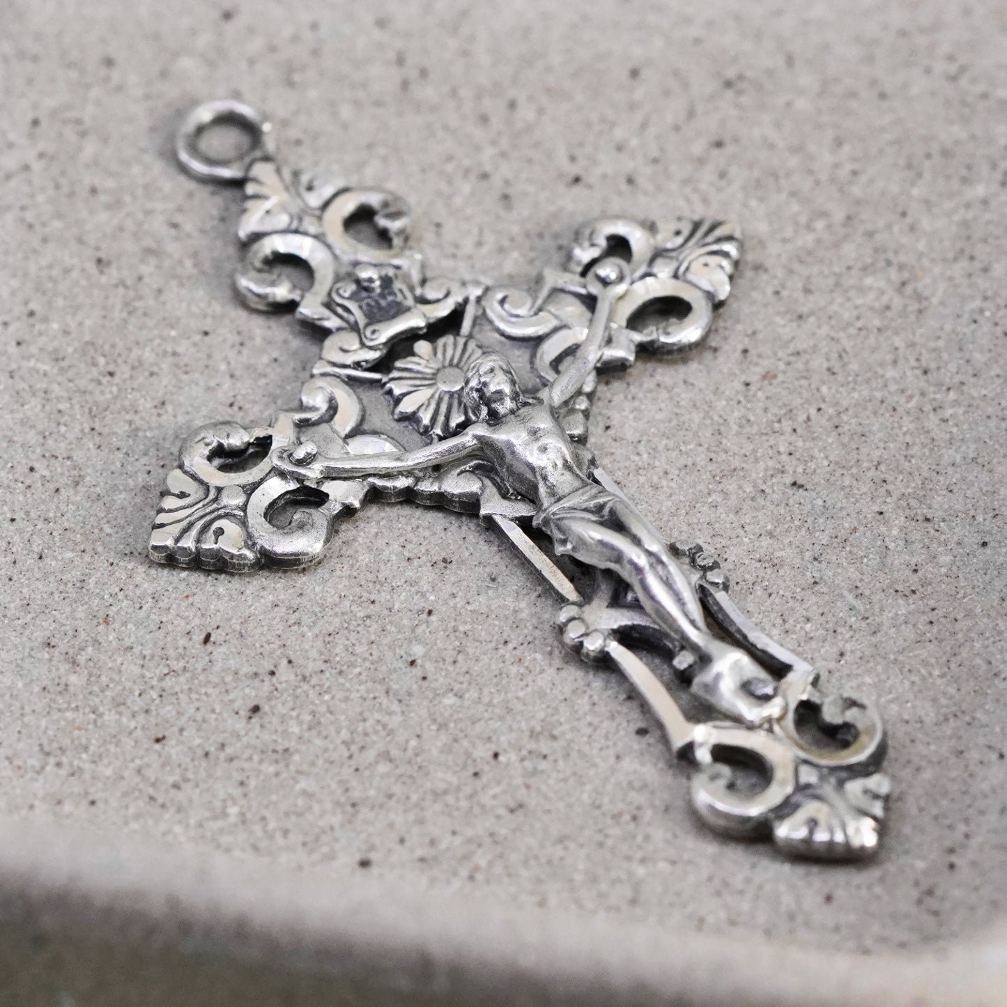 Vintage INRI Sterling silver filigree pendant, 925 cross charm with Jesus