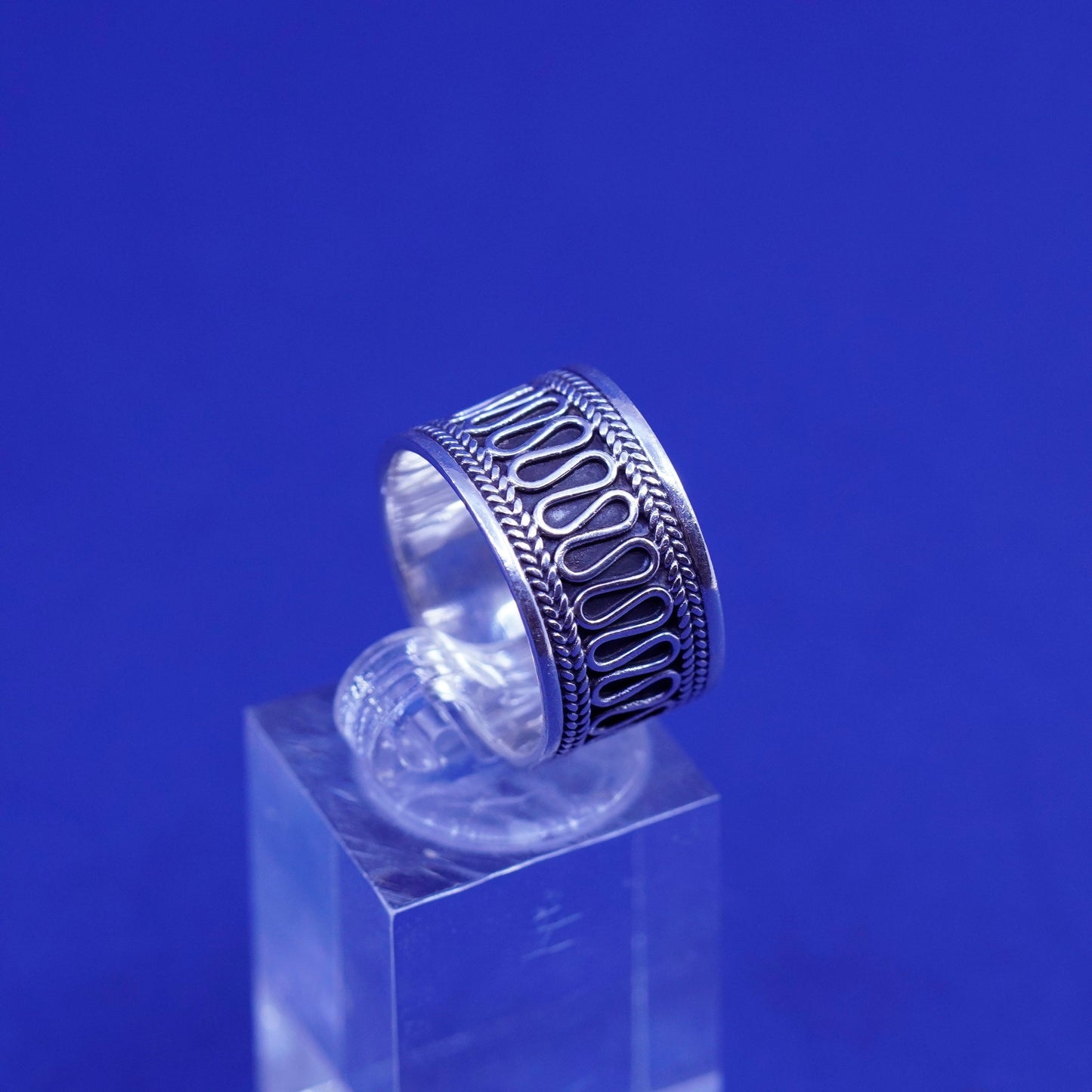 Size 6.5, vintage Sterling silver handmade wavy wave ring, wide 925 band