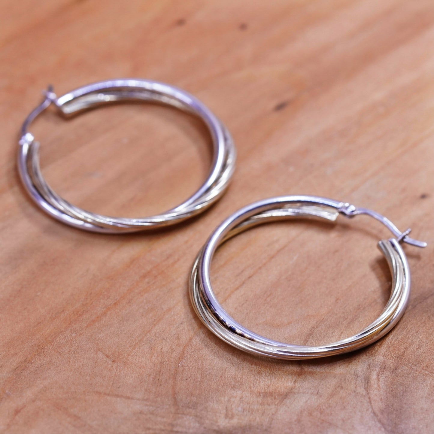1.5”, two tone Sterling silver handmade earrings, 925 silver entwined circle